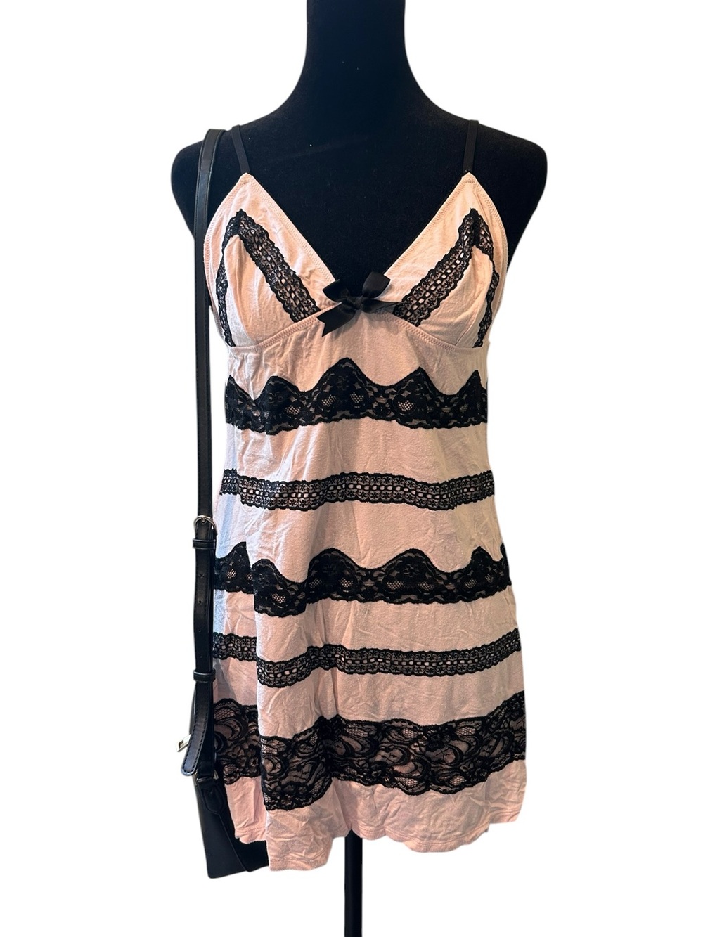 Victoria Secrets Sexy Little Things Pink and Black top with lace and bows, Large